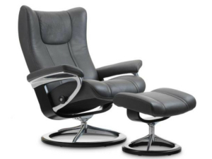 Stressless Sessel Wing mit Classic Untergestell - Größe M - mit Hocker - Bezug in Ledergruppe 1 - 1161015