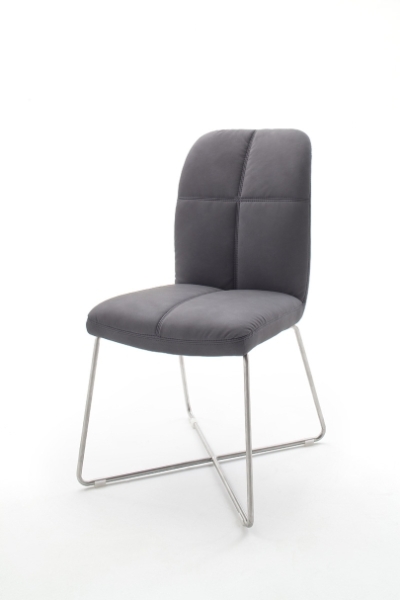 MCA Furniture Tessera Stuhl B (2-er Set) - Bezug in grau - X-Kufengestell Edelstahl gebürstet - TESB13GX+TEGE64EG