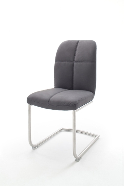 MCA Furniture Tessera Stuhl B (2-er Set) - Bezug in grau - Schwingrahmen Rundrohr Edelstahl gebürstet - TESB13GX+TEGE52EG