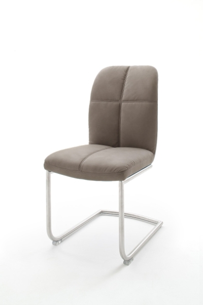 MCA Furniture Tessera Stuhl B (2-er Set) - Bezug in schlamm - Schwingrahmen Rundrohr Edelstahl gebürstet - TESB13SM+TEGE52EG