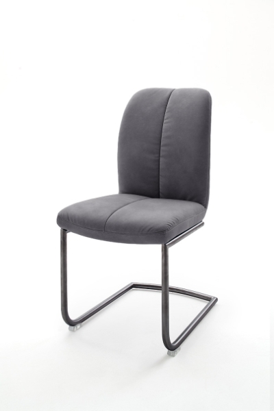 MCA Furniture Tessera Stuhl C (2-er Set) - Bezug in grau - Schwingrahmen Rundrohr Anthrazit lackiert - TESC13GX+TEGE52AN