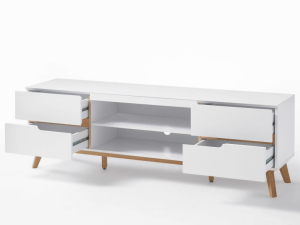 MCA Furniture Cervo Lowboard T05 Lack weiß matt Absetzung in Asteiche Massivholz furniert 48641WE5