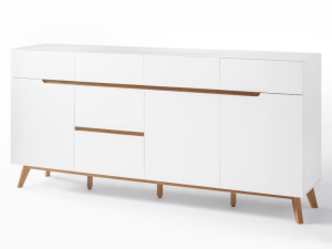 MCA Furniture Cervo Sideboard T04 Lack weiß matt Absetzung in Asteiche Massivholz furniert 48645WE5