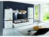 Ideal Möbel Albi Kombination 113 - weiß matt, Absetzung Nelson Nordic Folie, mit Beleuchtung, mit TV-Bühne - K113 + T61 + T2140 + T2141 + T2143 + T2144 + T2145