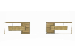 Hartmann Caya Sideboard mit 2 Tür in Mattglas mit Hirnholzscheiben, 1 Schubkasten in Mattglas, 1 Glastür mit Hirnholzblock, 1 Stauraumfach, 1 Holzeinlegeboden, 1 Glaseinlegeboden