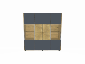 Hartmann Caya Highboard mit 2 Glastüren aus Mattglas, 1 Tür aus Mattglas und Hirnholzscheiben, 1 Schubkasten in Mattglas, 5 Holzböden, 2 Holzeinlegeböden, 2 Glaseinlegeböden in weiß - 7138W