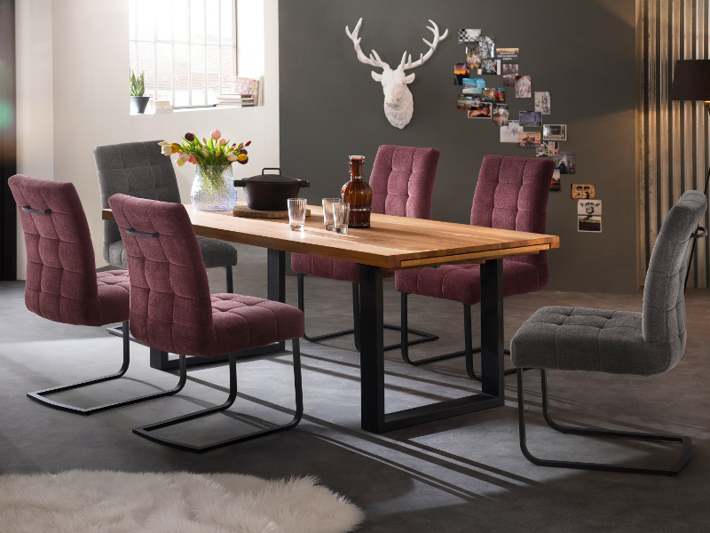 MCA Furniture Dayton Kufentisch - Maße 200 x 100 cm mit zusätzlich 100 cm Synchronauszug - Gestell schwarz lackiert, Platte Wildeiche - DA2200WE
