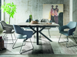 MCA Furniture Esstisch Nagano 160(240)x90 cm Metall schwarz matt lackiert Tischplatte in anthrazit - NG16SMAN