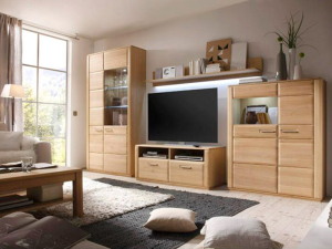 MCA Furniture Sena Wohnkombination 3 in Eiche Bianco mit kompletter Beleuchtung und Fernbedienung - EB200W03+05022ZB+05042ZB+05084ZB+005091ZB