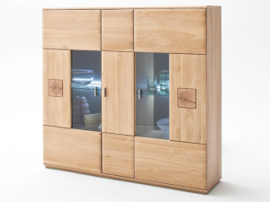 MCA Furniture Bologna Highboard T05 Eiche Bianco teilmassiv - mit Beleuchtung und Funkfernbedienung - BOL11T05+005062ZB+005091ZB