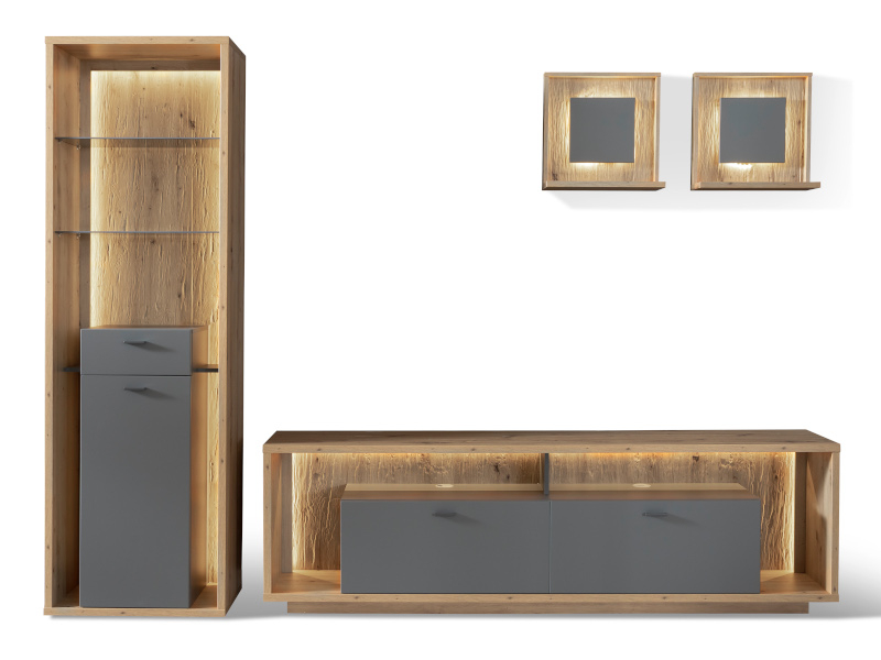 MCA Furniture Lizzano Wohnkombination 1, mit Beleuchtung - LIZ1QW01+070820ZB+070816ZB+027035ZB+007092ZB