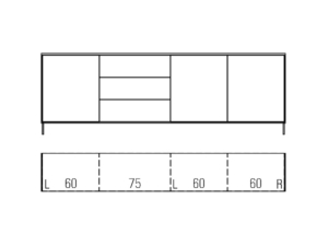 Musterring Kara-Frame Sideboard - Type standard - Breite 257,2 cm - Tiefe 49,5 cm - Fronten PG2 - Korpushülle/Korpus PG2 - 73084