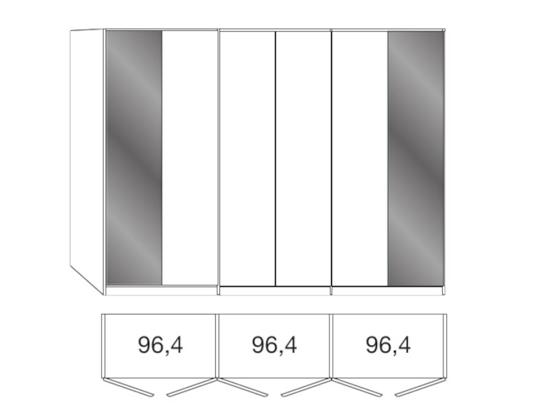Musterring San Diego Drehtürenschrank - Korpus Alpinweiß - Höhe 236 cm - 6 türig - Glas weiß, außen Glas Kieselgrau - mit Passepartoutrahmen - 301-687+925