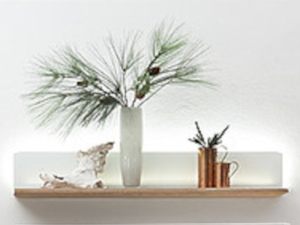 Decker Ramos Wandboard mit Rückwand Farbglas - Breite 120 cm - Rückwand Farbglas weiß satiniert - Ablageboden Astbuche massiv geölt  - 154880