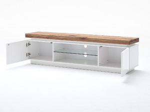 MCA Furniture Lowboard Romina - Korpus Lack weiß matt, Abdeckplatte in Asteiche massiv - 48990MW5
