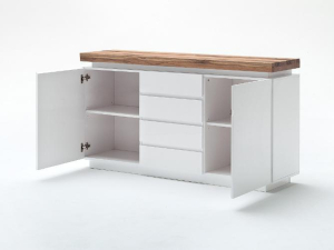MCA Furniture Sideboard Romina - Korpus Lack weiß matt, Abdeckplatte in Asteiche massiv - 48993MW5