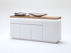 MCA Furniture Sideboard Romina - Korpus Lack weiß matt, Abdeckplatte in Asteiche massiv - 48994MW5