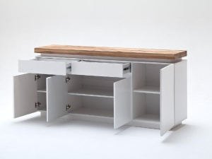 MCA Furniture Sideboard Romina - Korpus Lack weiß matt, Abdeckplatte in Asteiche massiv - 48994MW5
