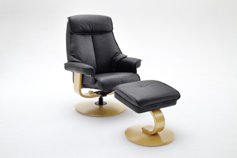 MCA Furniture Relaxsessel Domo 64039SN5 inkl. Hocker aus Rindsleder schwarz Gestell in natur