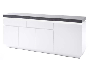 MCA Furniture Sideboard Atlanta matt weiß lackiert mit Beton Dekor inkl. LED Beleuchtung 48674WB1