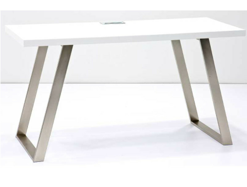 MCA Furniture Schreibtisch Andria matt weiß lackiert und Metallgestell Edelstahloptik 40128MW4