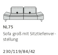 Sofa 2 mit Sitztiefenverstellung - 230 cm breit - NL75