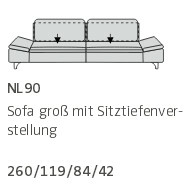 Sofa 2 mit Sitztiefenverstellung - 260 cm breit - NL90